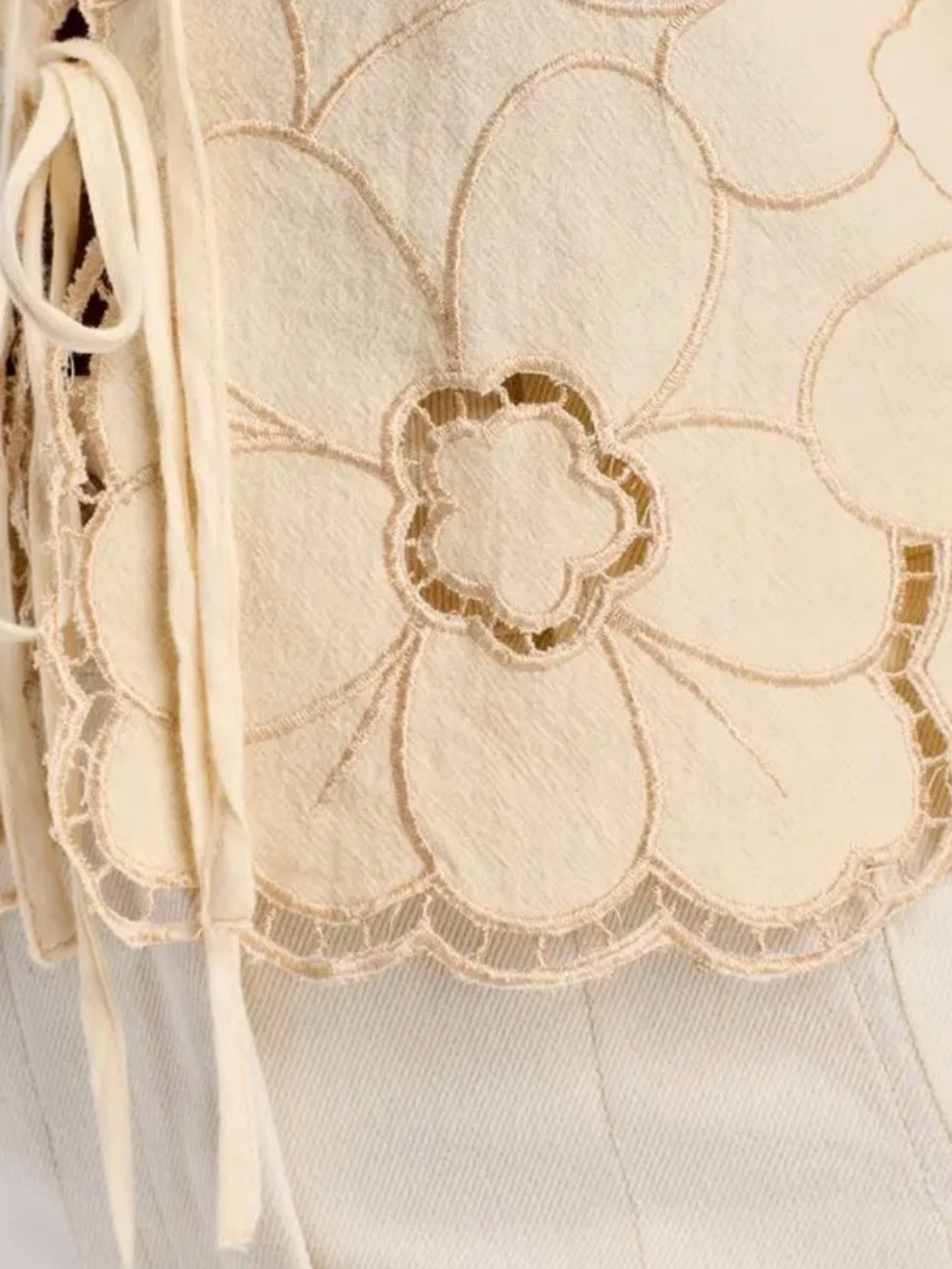 Free People Cream Eyelet Tie-Front Puff Sleeve Top - Picture 3 of 6